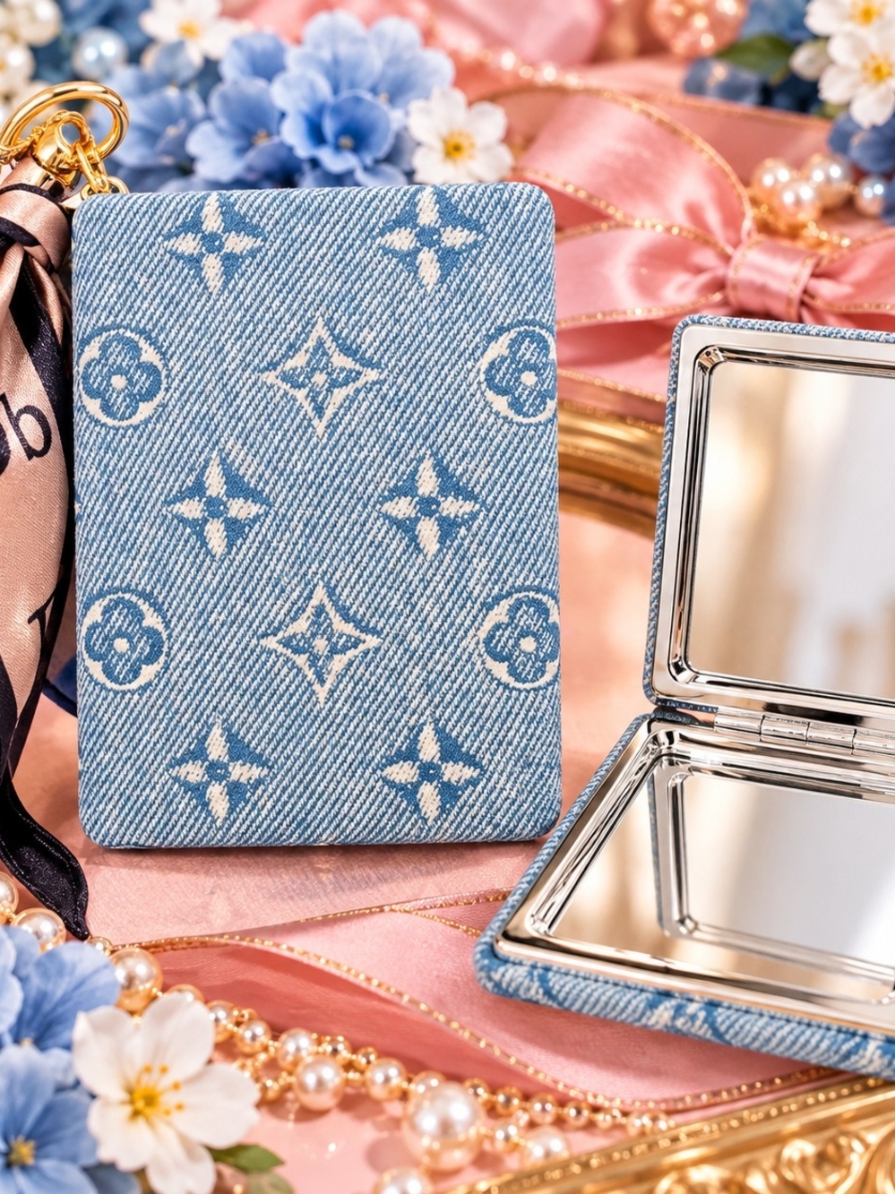 Blue Monogram Denim Compact Mirror